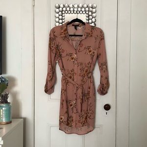 Pink Floral Shirt Dress